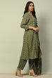 Olive Green Viscose Blend A-Line Printed Kurta Palazzo Suit Set image number 5