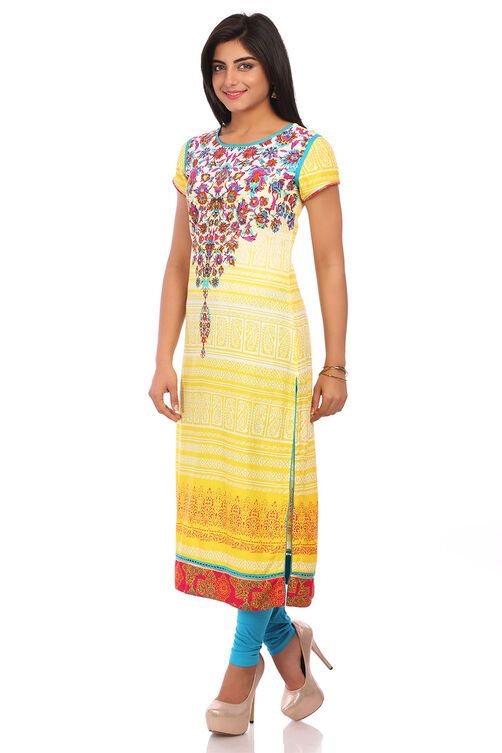 Yellow Cotton Straight Kurta image number 3