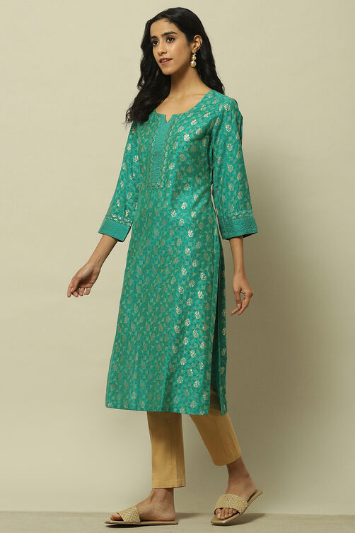 Green Viscose Printed Straight Kurta image number 2