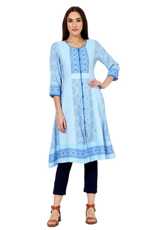 Blue Kalidar Cotton Kurta image number 0