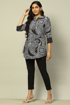 Black Poly Crepe Printed Straight Top image number 0