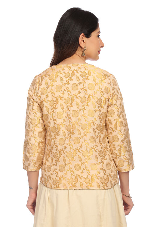 Beige Front Open Poly Cotton Indie Top image number 4