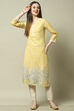 Yellow Floral Printed Straight Kurta image number 0