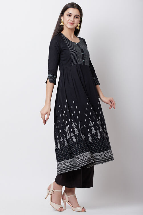 Black Viscose Rayon Kalidar Kurta image number 2