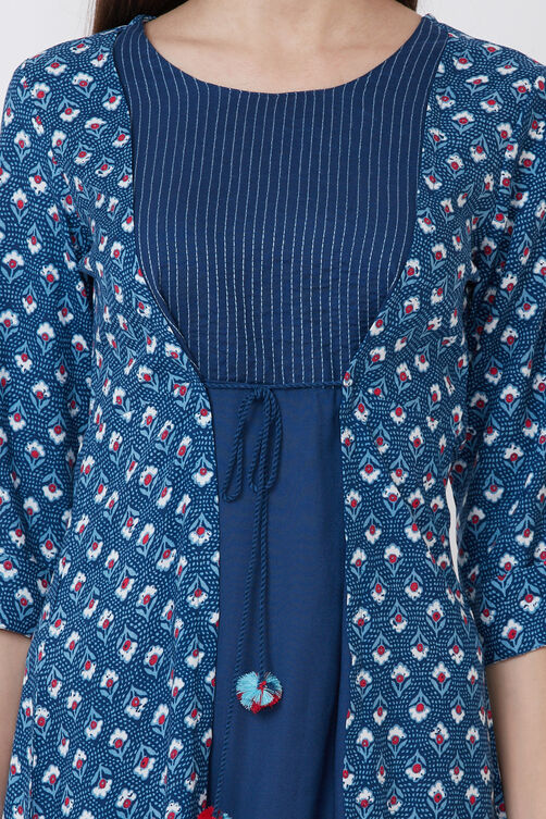 Blue Viscose Rayon Flared Dress image number 1