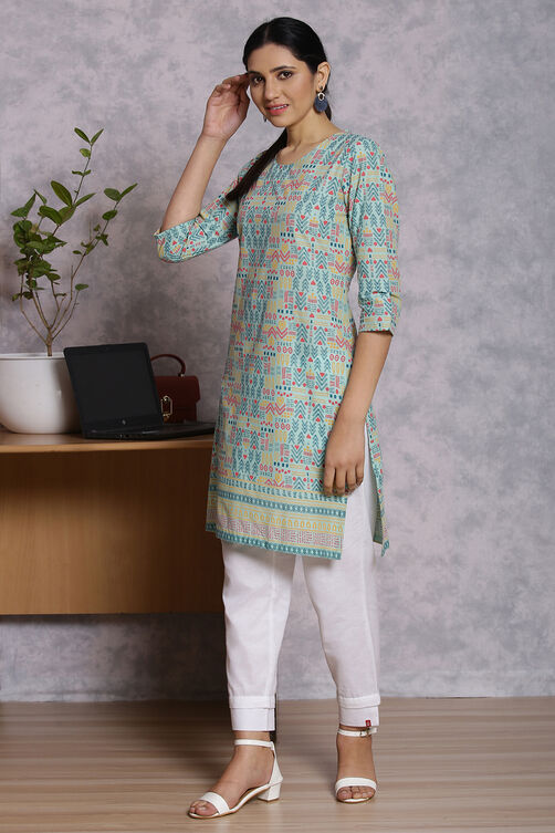Green Cotton And Cambric Straight Kurta image number 3