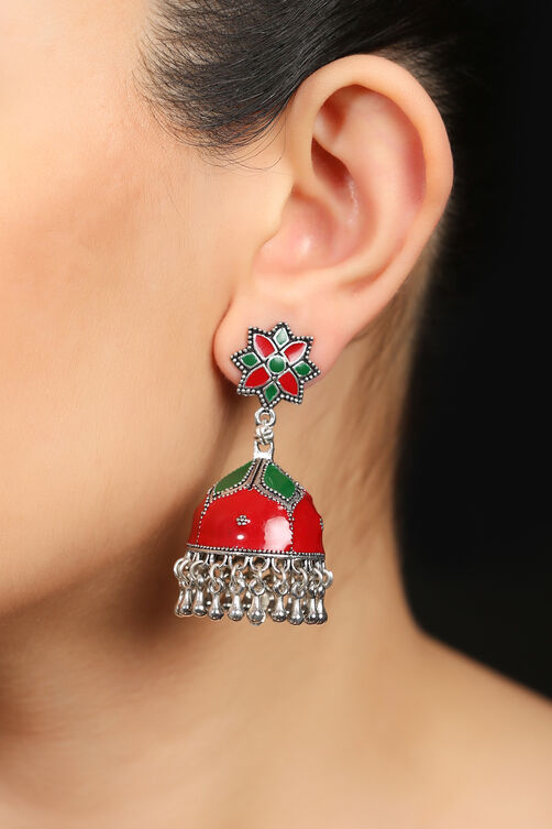 Red And Green Enamel Earrings image number 0