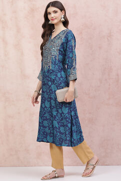 Blue LIVA A-Line Kurta image number 5