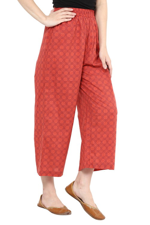 Red Cotton Slim Pants image number 2