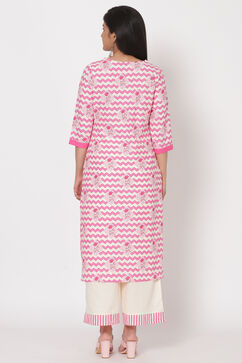 Pink Cotton Straight Kurta image number 5