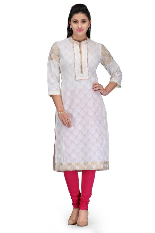 Off White Cotton Straight Kurta image number 0