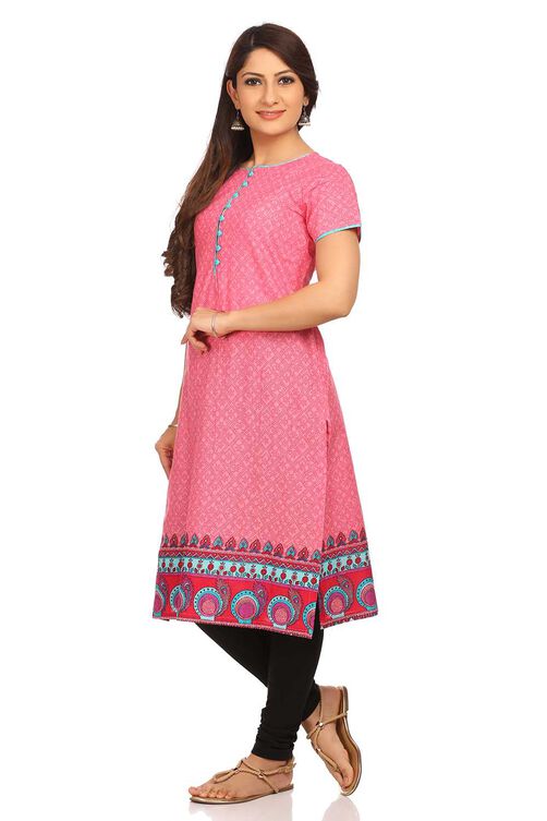 Pink Straight Cotton Kurta image number 2