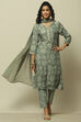 Green Printed Straight Kurta & Pants Suit Set image number 0