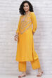 Yellow LIVA Straight Kurta Pants Set image number 7