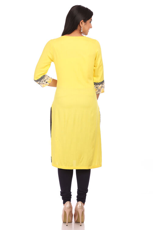 Yellow Cotton Straight Kurta image number 1