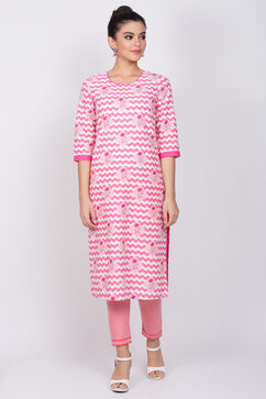 Pink Cotton Straight Kurta image number 0