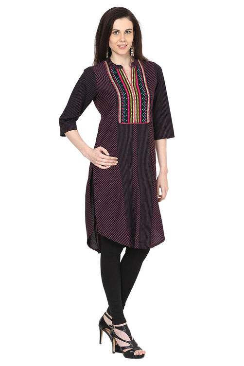 Black Straight Cotton Kurta image number 3