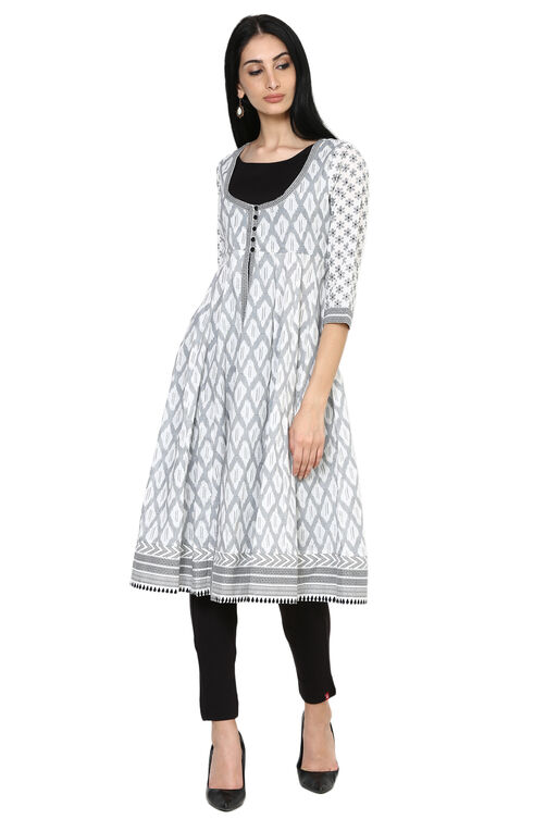 Off White Kalidar Cotton Kurta image number 0