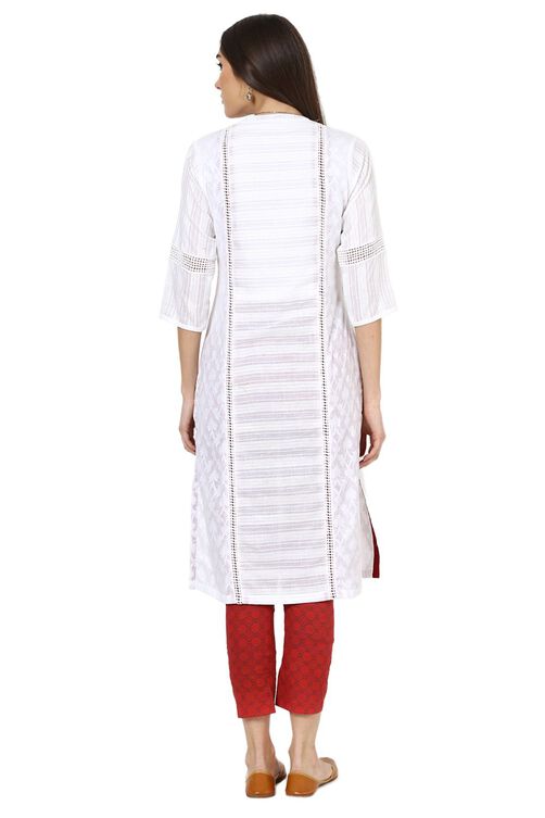 White Straight Dobby Kurta image number 3