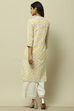 White & Yellow Cambric Printed Straight Kurta image number 3