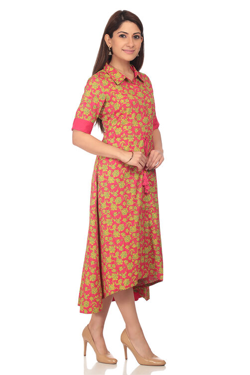 Pink Asymmetric Poly Cotton Dress image number 3