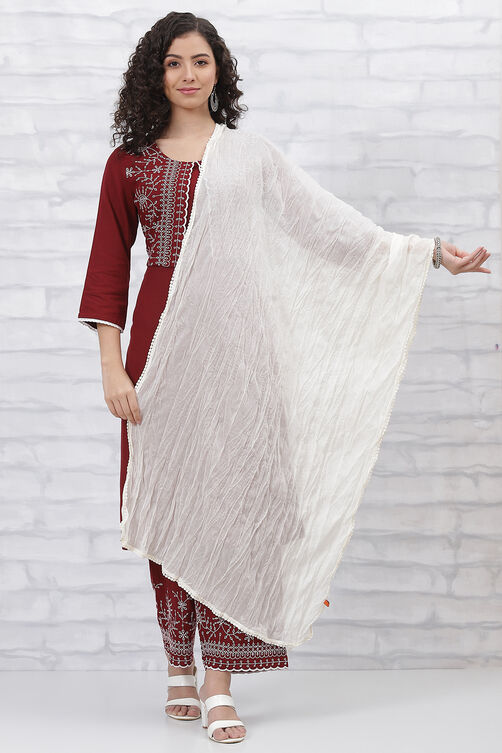 Off White Cotton Dupatta image number 0