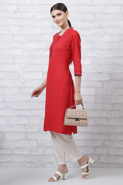 Red Art Silk Straight Kurta image number 5