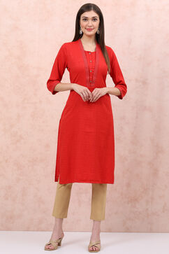 Red Art Silk Straight Kurta image number 0