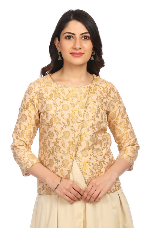 Beige Front Open Poly Cotton Indie Top image number 0