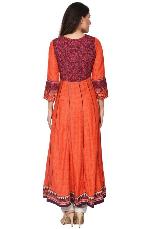 Orange Asymmetric Viscose Kurta image number 2