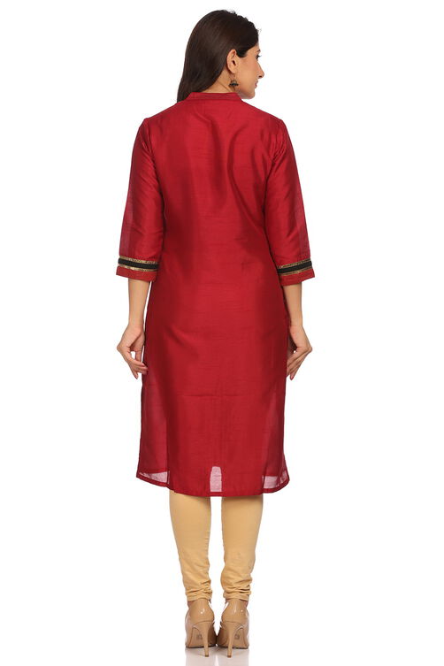 Maroon Straight Art Silk Kurta image number 3