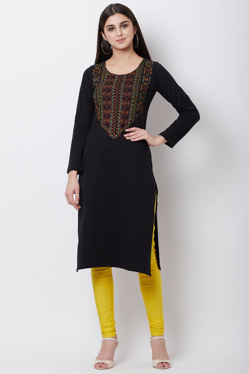 Black Cotton Straight Kurta image number 0