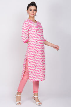 Pink Cotton Straight Kurta image number 3