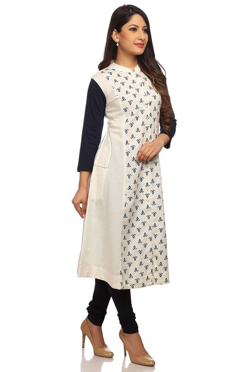Off White A-Line Cotton Kurta image number 2