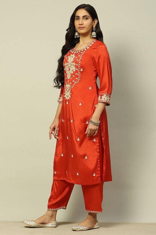 Red Viscose Shantoon Straight Kurta image number 2