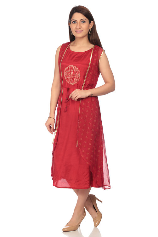 Red Flared Poly Cotton Dress image number 3