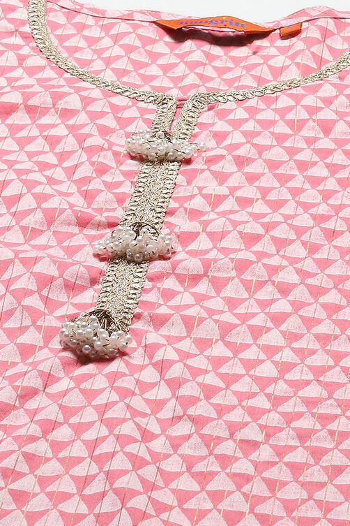 Pink Cotton Blend Printed Kurta & Palazzo Suit Set image number 1