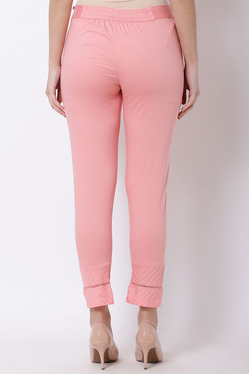 Peach Poly Lycra Slim Pants image number 4