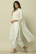 White Cambric Printed Straight Kurta & Pants Suit Set image number 4