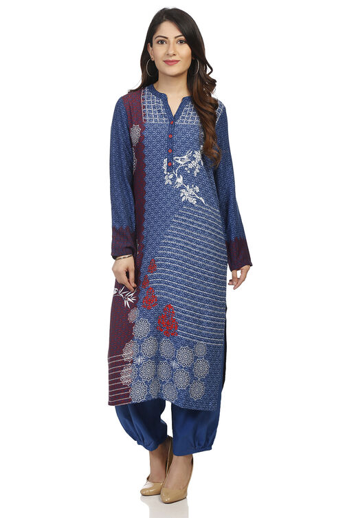 Indigo Straight Viscose Rayon Kurta image number 0