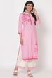 Pink Cotton Straight Kurta image number 3