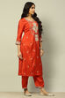 Red Viscose Shantoon Straight Kurta image number 4