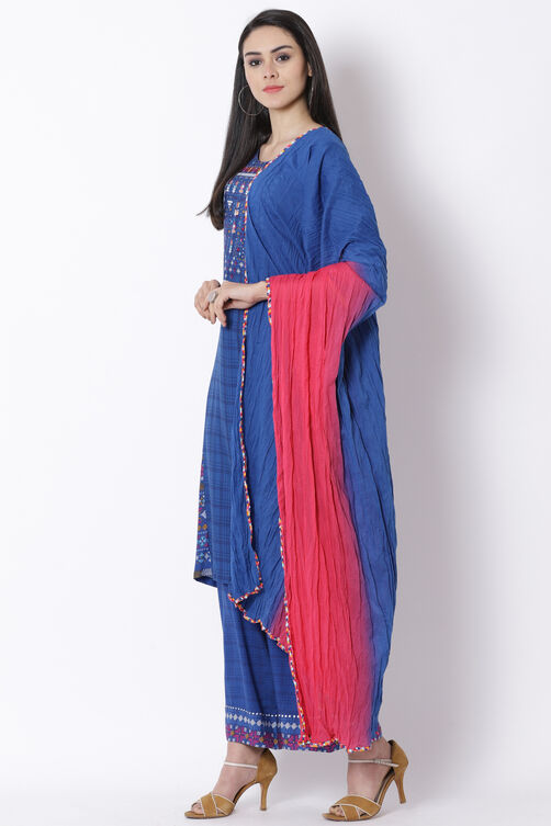 Pink and Blue Cotton Dupatta image number 1