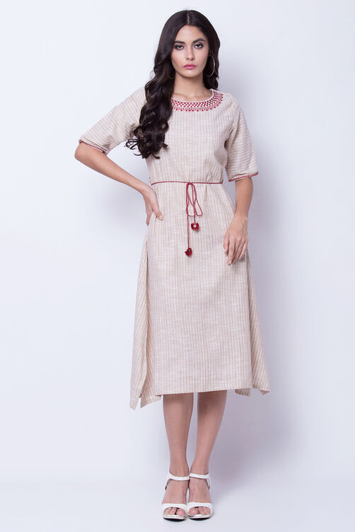 Beige Poly Cotton Asymmetric Dress image number 0