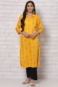 Mustard LIVA Straight Kurta image number 0