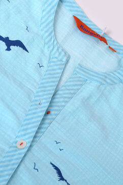 Sky Blue Cotton Slub Straight Kurta image number 4