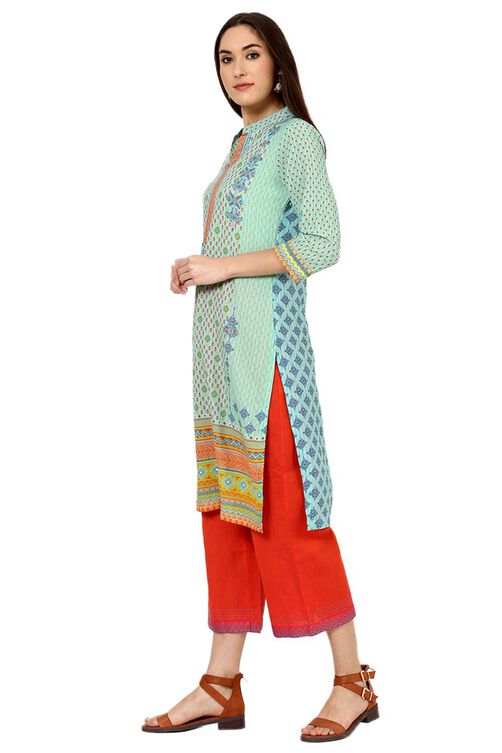 Teal Blue Straight Poly Twill Kurta image number 5