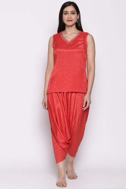 Coral Polyester Viscose Straight Suit Set image number 3