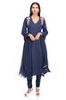 Navy Blue Flared Rayon Suit Set image number 0