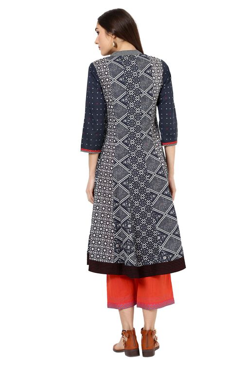 Black Kalidar Cotton Kurta image number 3